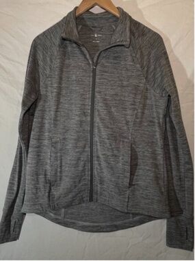 Lou & Grey Women's Gray Athletic Track Jacket Medium Full Zip and Zip Pockets